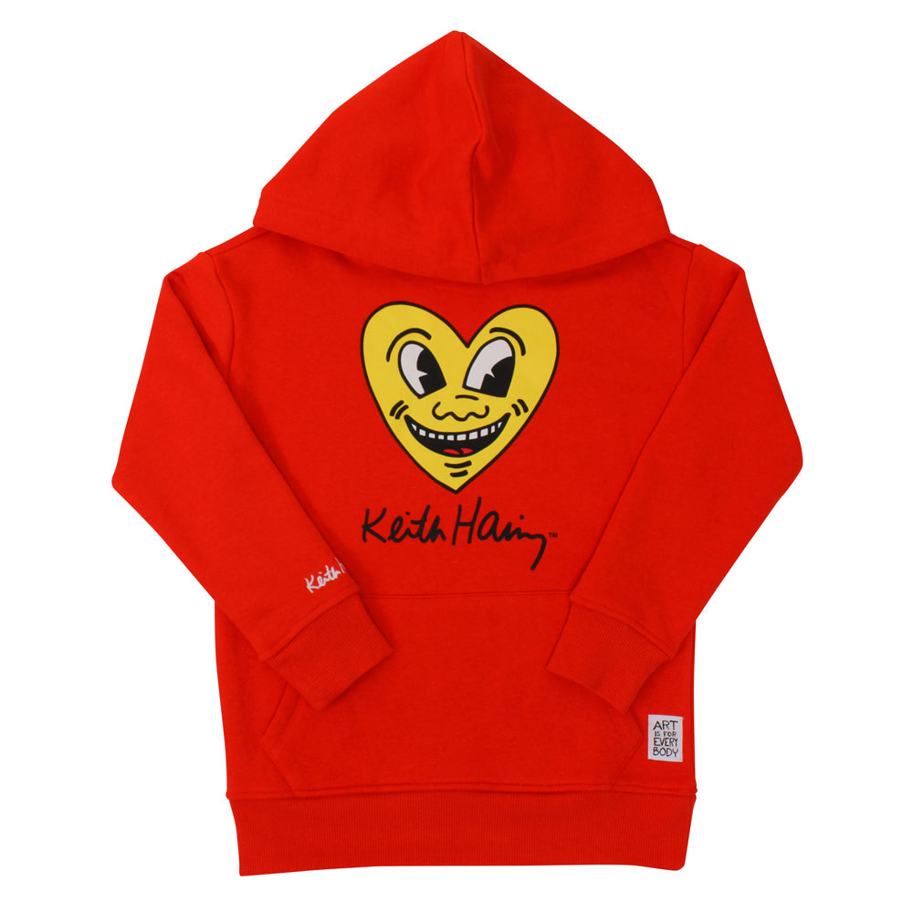 Orange Keith Haring Yellow Heart Kids Hoodie - front view