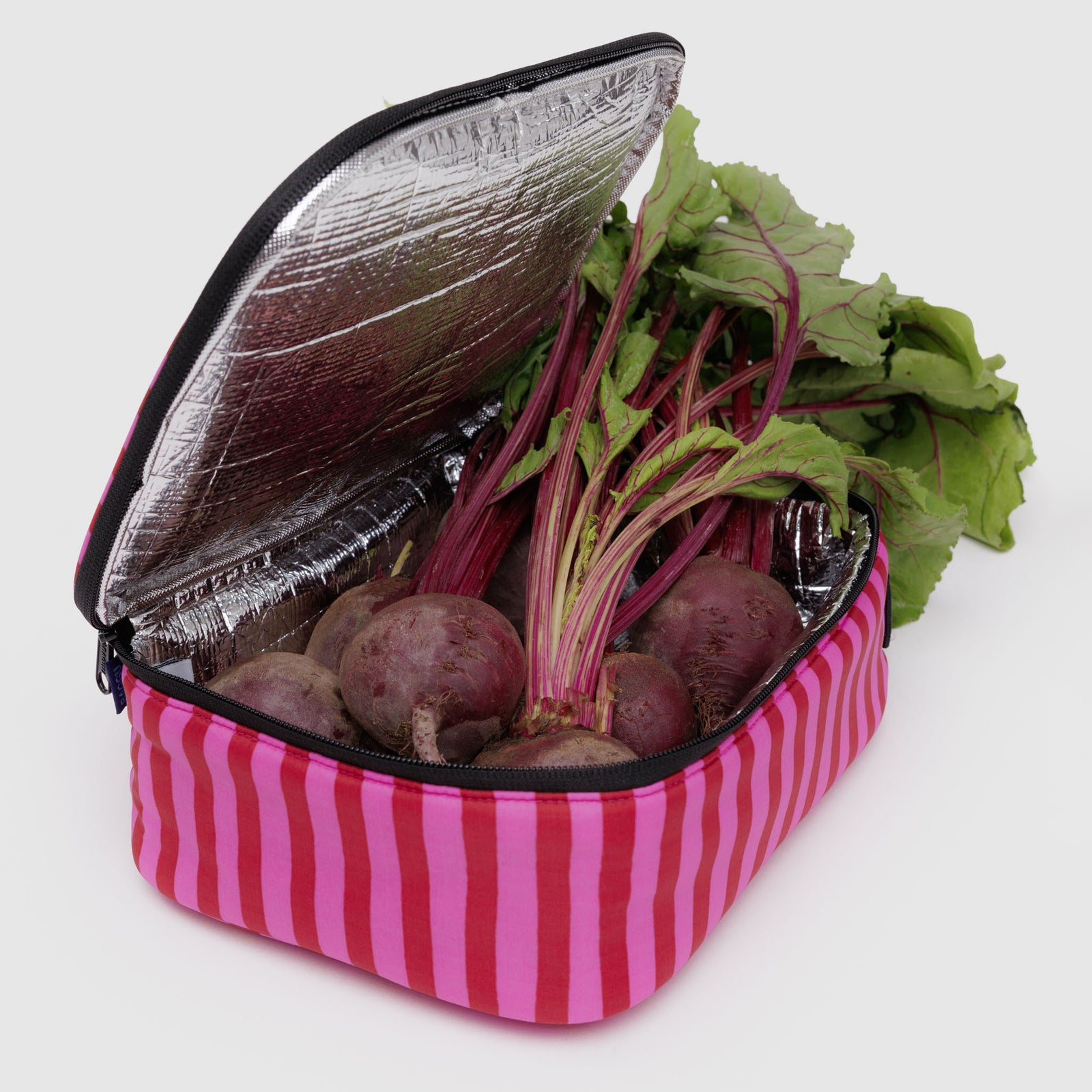 Lunch Box Pink + Red Painted Stripe