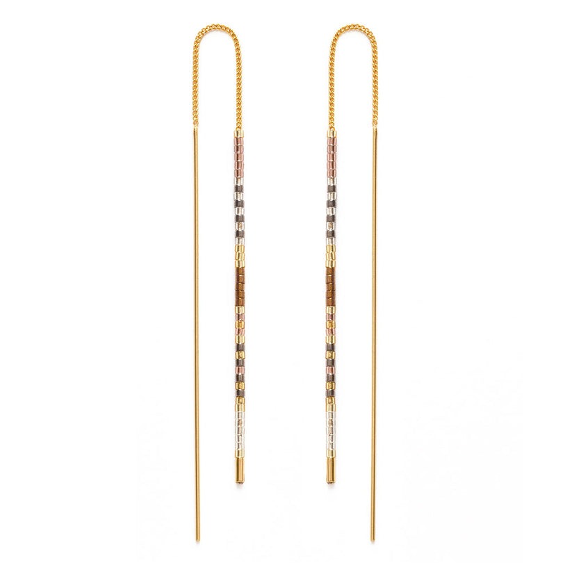 Miyuki Seed Bead Threader Earrings Champagne