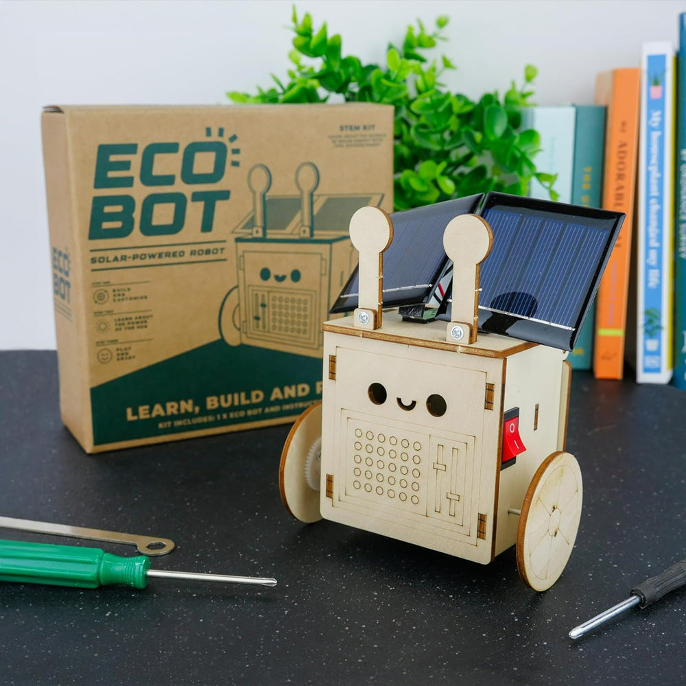 Eco Bot displayed with package and tools.