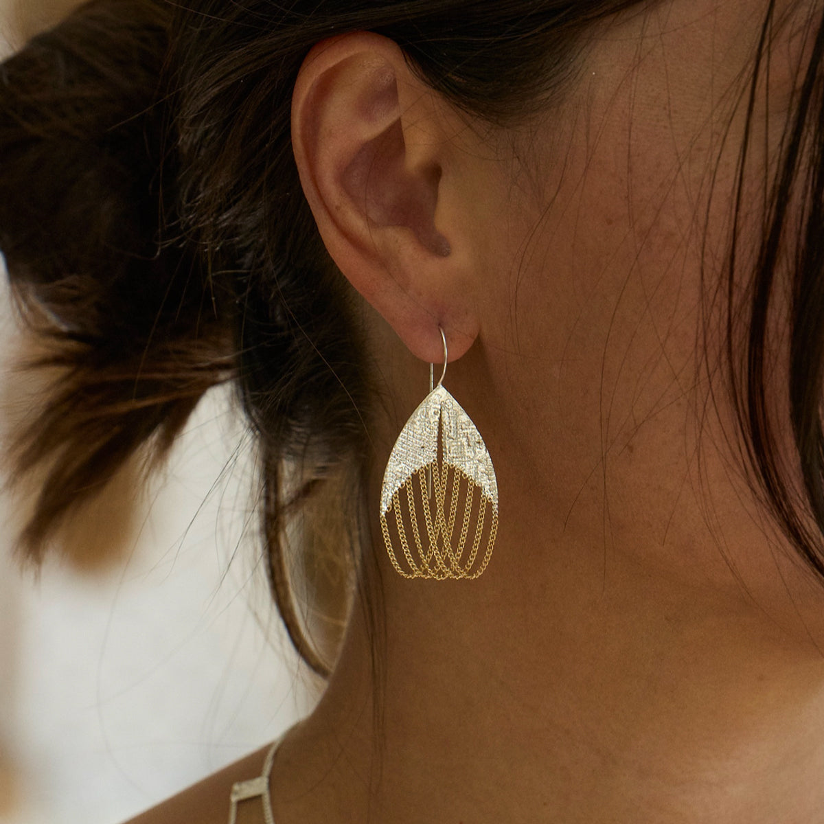 Scarab Brass + Silver Earrings