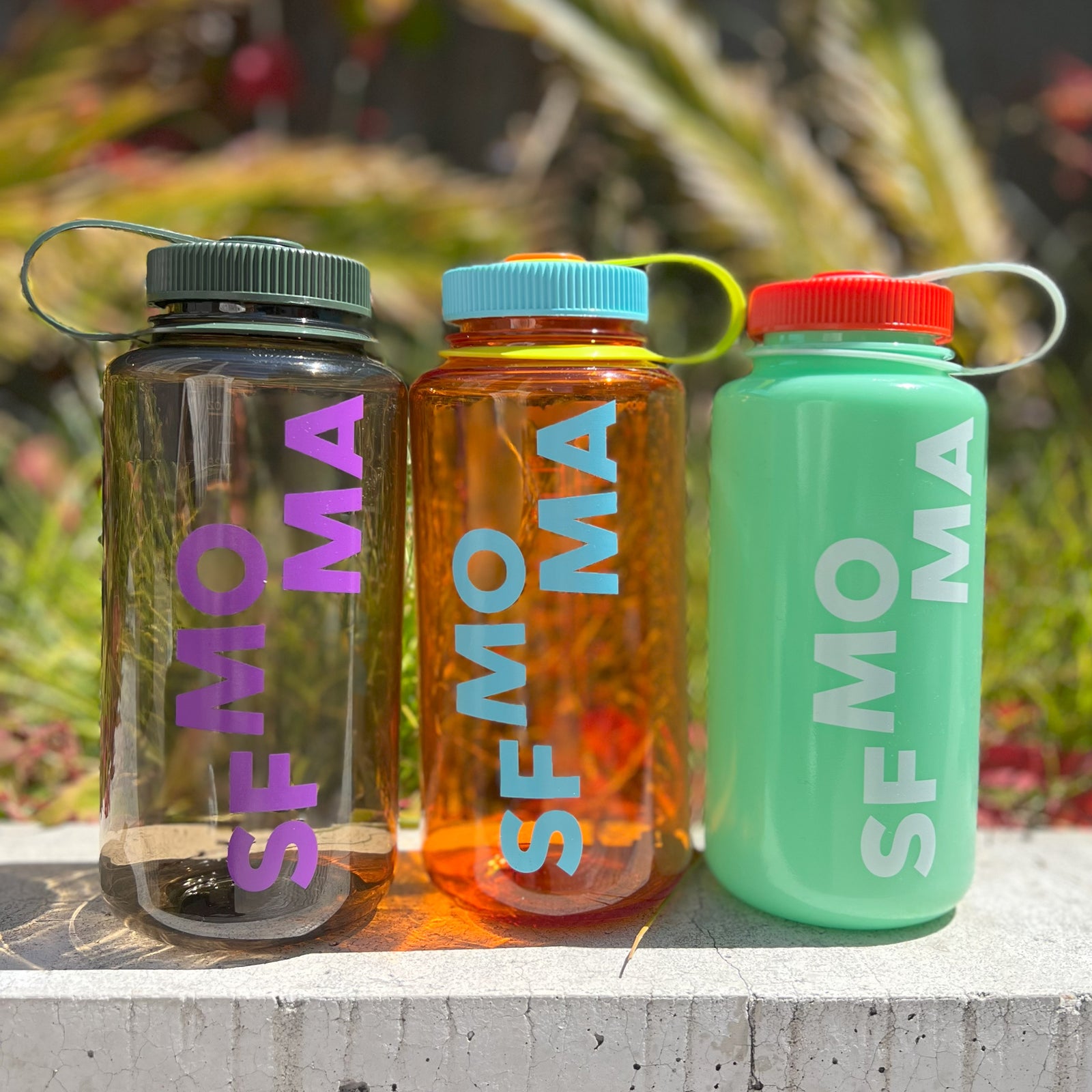 SFMOMA Orange + Teal Wide Mouth 32oz Nalgene Bottle front view