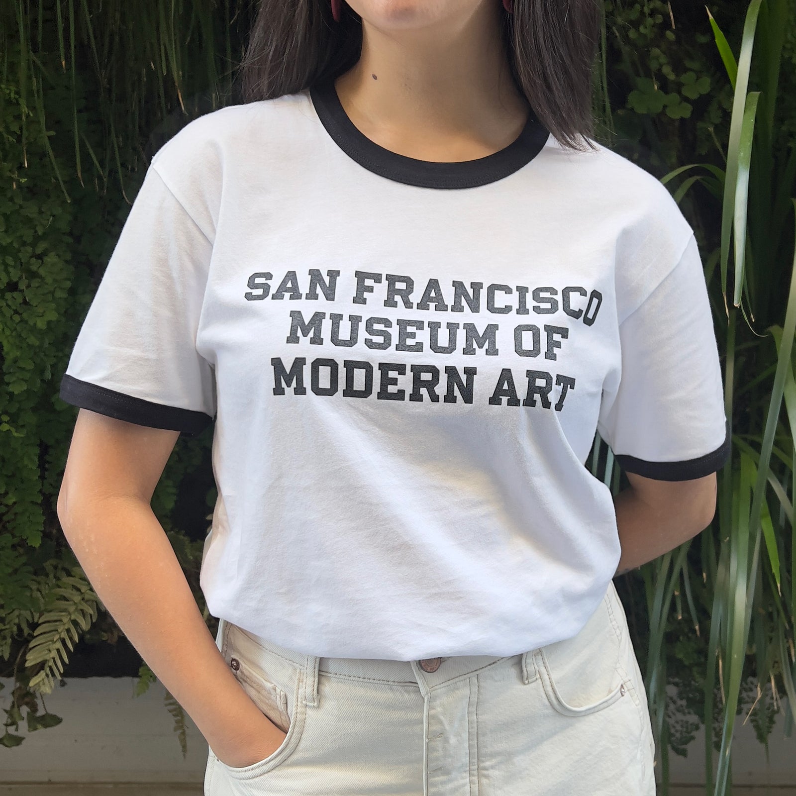 SFMOMA Collegiate Ringer Tee front view.