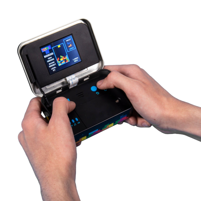 Packaging for Tetris Arcade In A Tin.