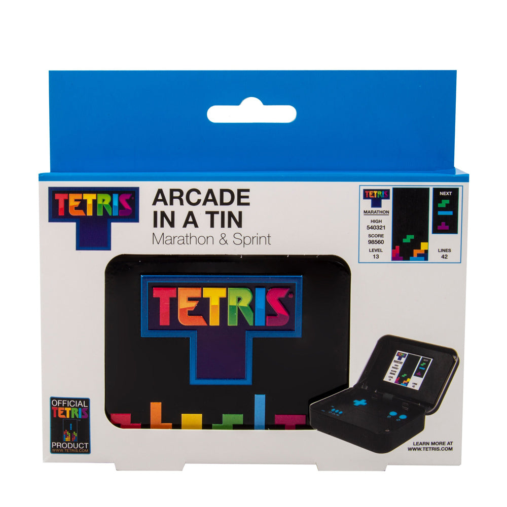Packaging for Tetris Arcade In A Tin.