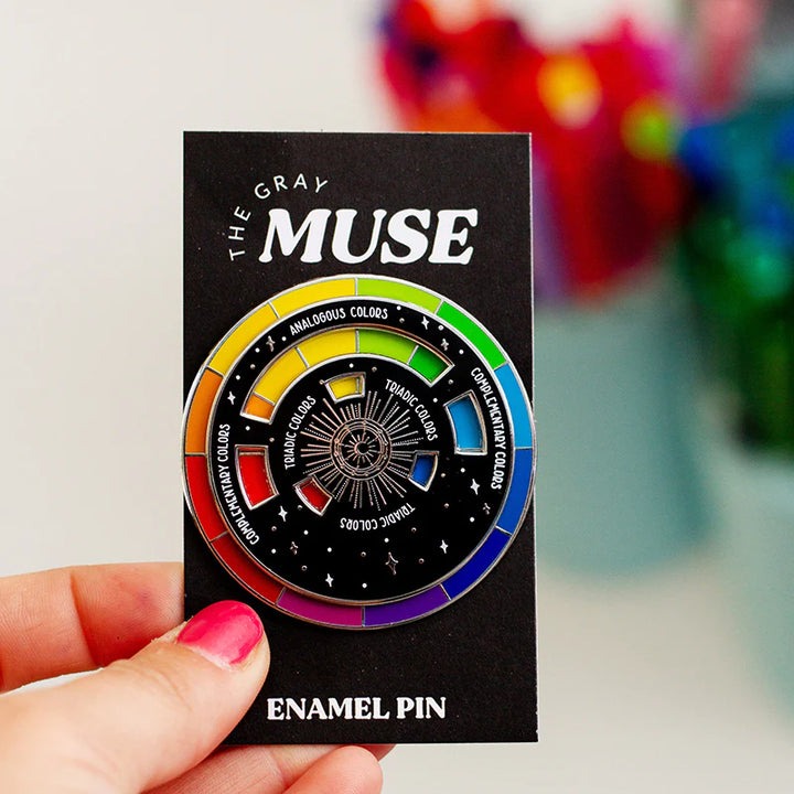 Color Wheel Interactive Spinner Black + Gold Enamel Pin