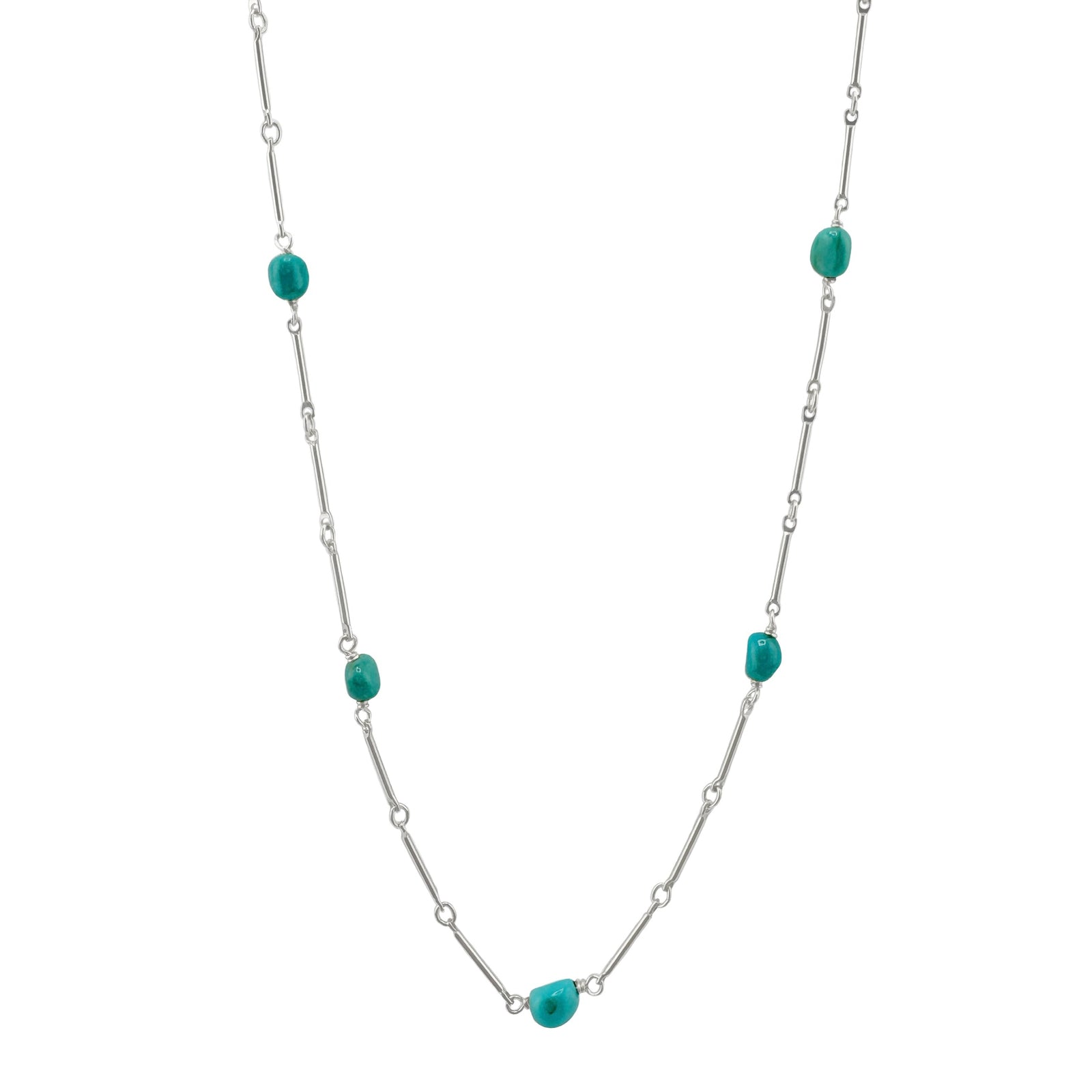 Necklace with turquoise beads on a white background