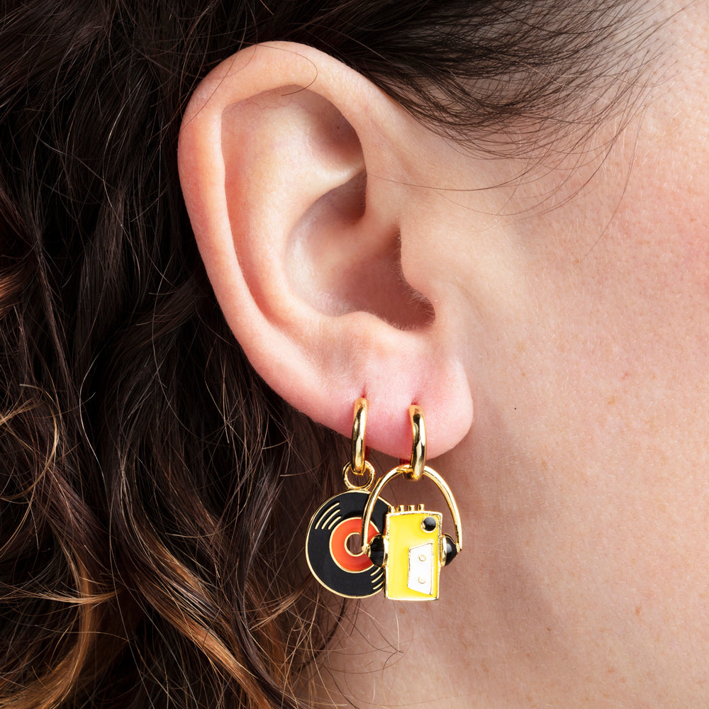 Small hoop earrings on display.