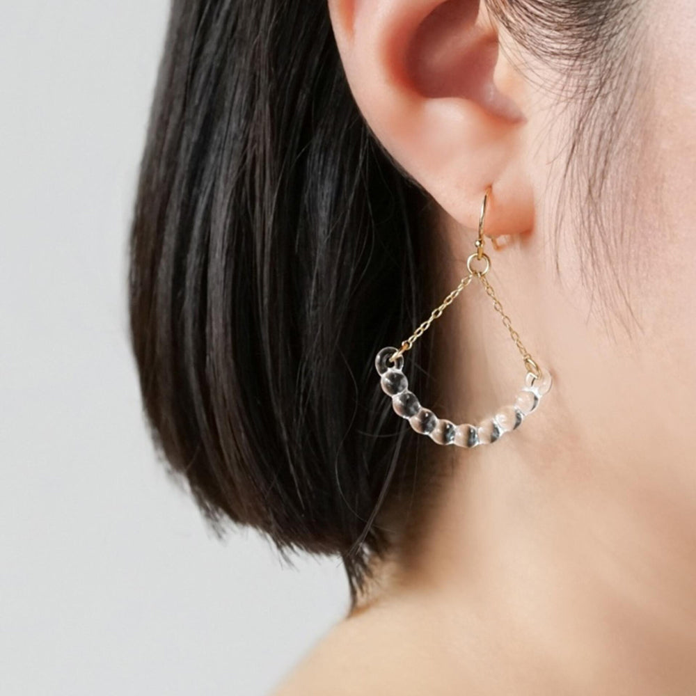 Close-up view model wearing earrings.