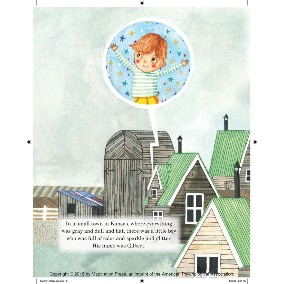 The &quot;small town in Kansas&quot; illustration from Sewing the Rainbow.