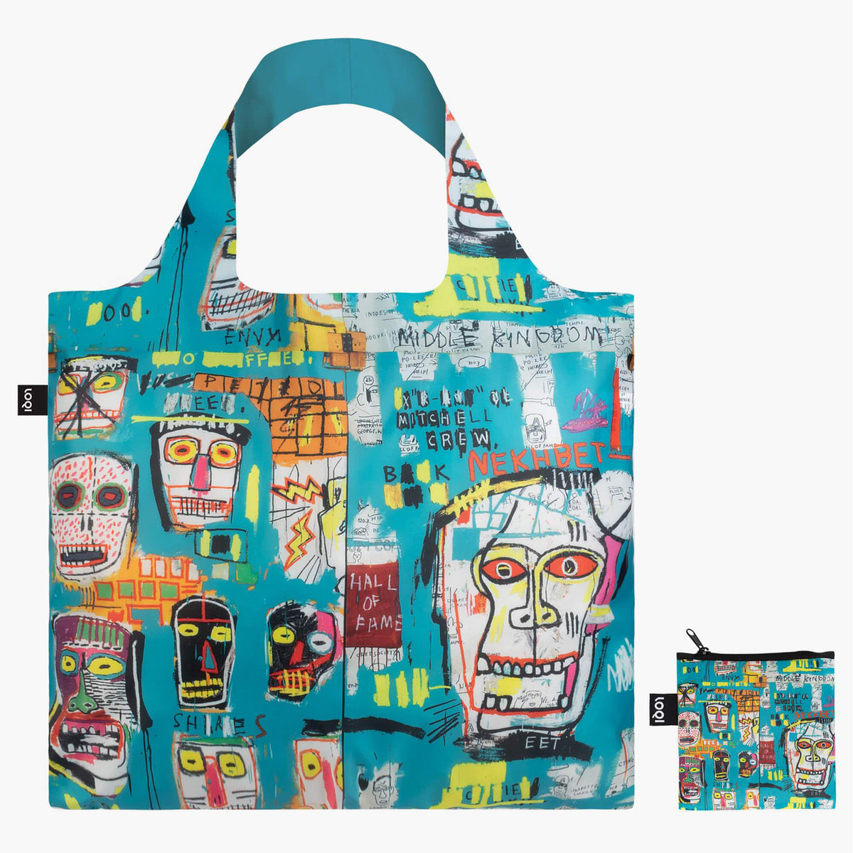The Basquiat Skull Tote and and included zip pouch.