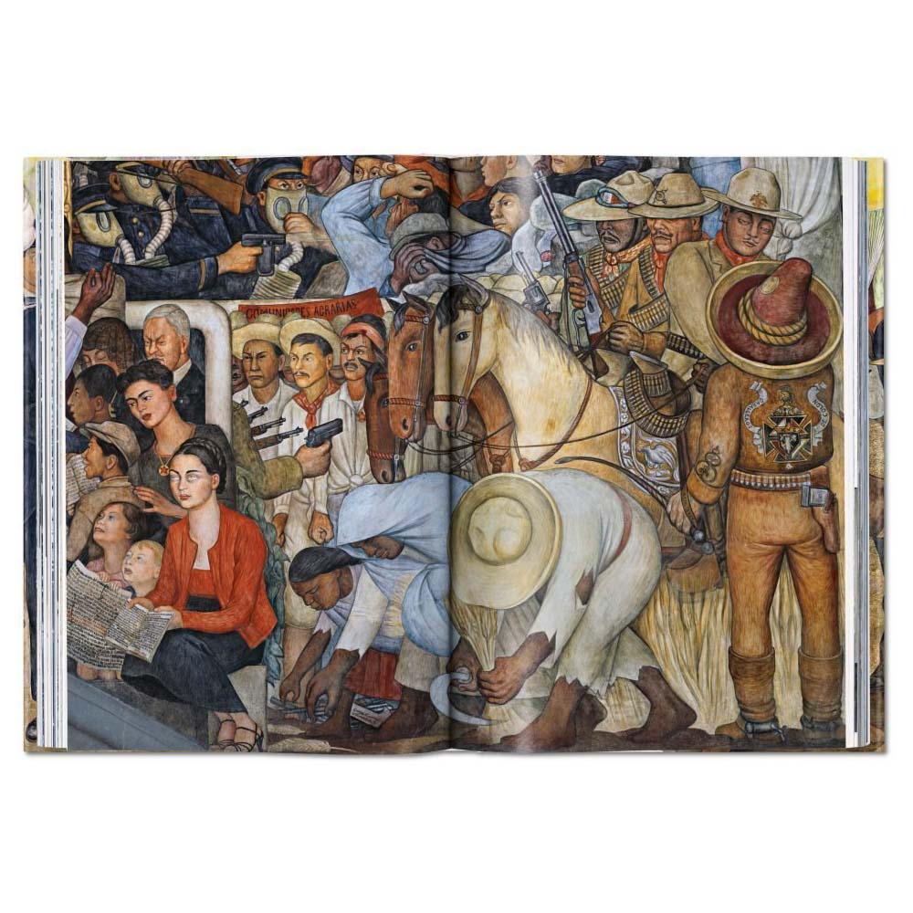 Two-page spread from &#39;Diego Rivera: The Complete Murals.&#39; Full color reproduction of Rivera&#39;s painting.