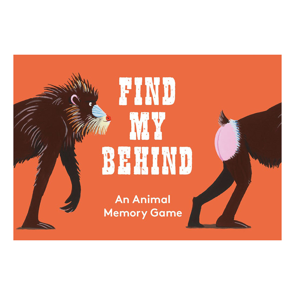 Cover of &#39;Find My Behind: An Animal Memory Game,&#39; with playful illustration of a baboon.
