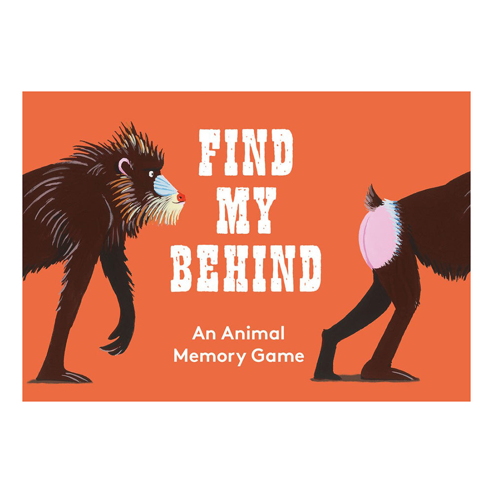 Cover of 'Find My Behind: An Animal Memory Game,' with playful illustration of a baboon.