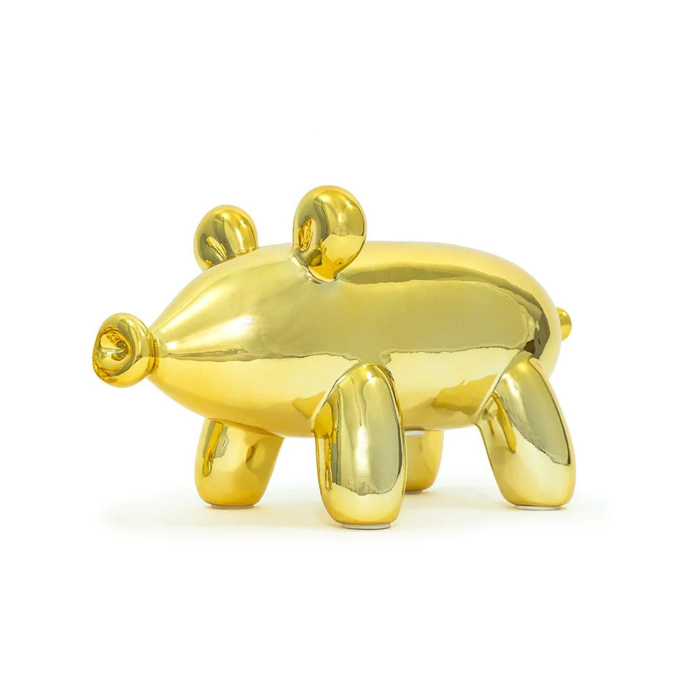Gold Ceramic piggy bank, with balloon tip for nose.