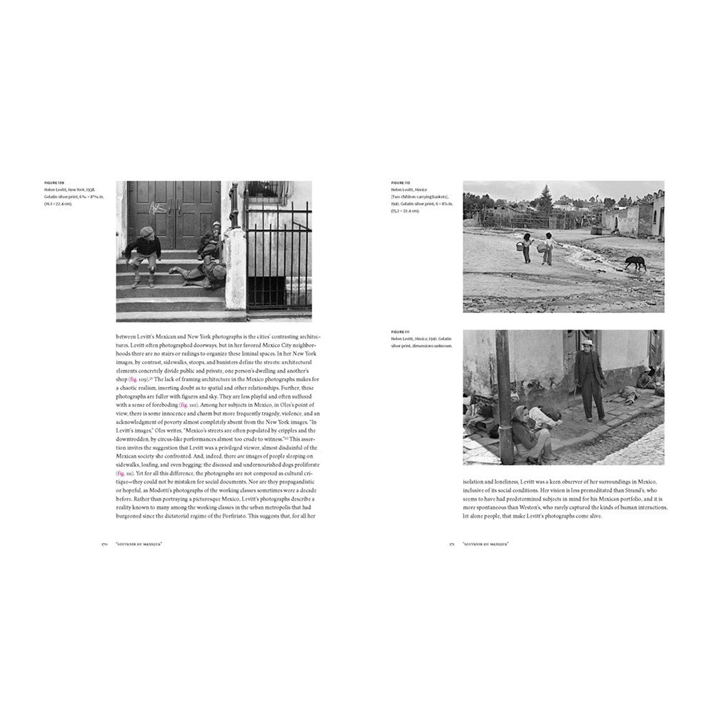 Interior spread from Monica Bravo&#39;s &#39;Greater American Camera: Making Modernism in Mexico.&#39; Text and black and white photographs.