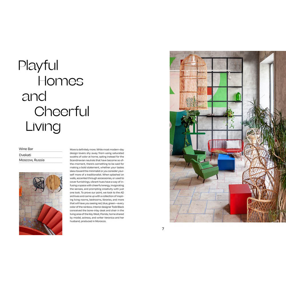 Interior spread from &#39;House of Joy: Playful Homes and Cheerful Living.&#39; Text and full color photographs.