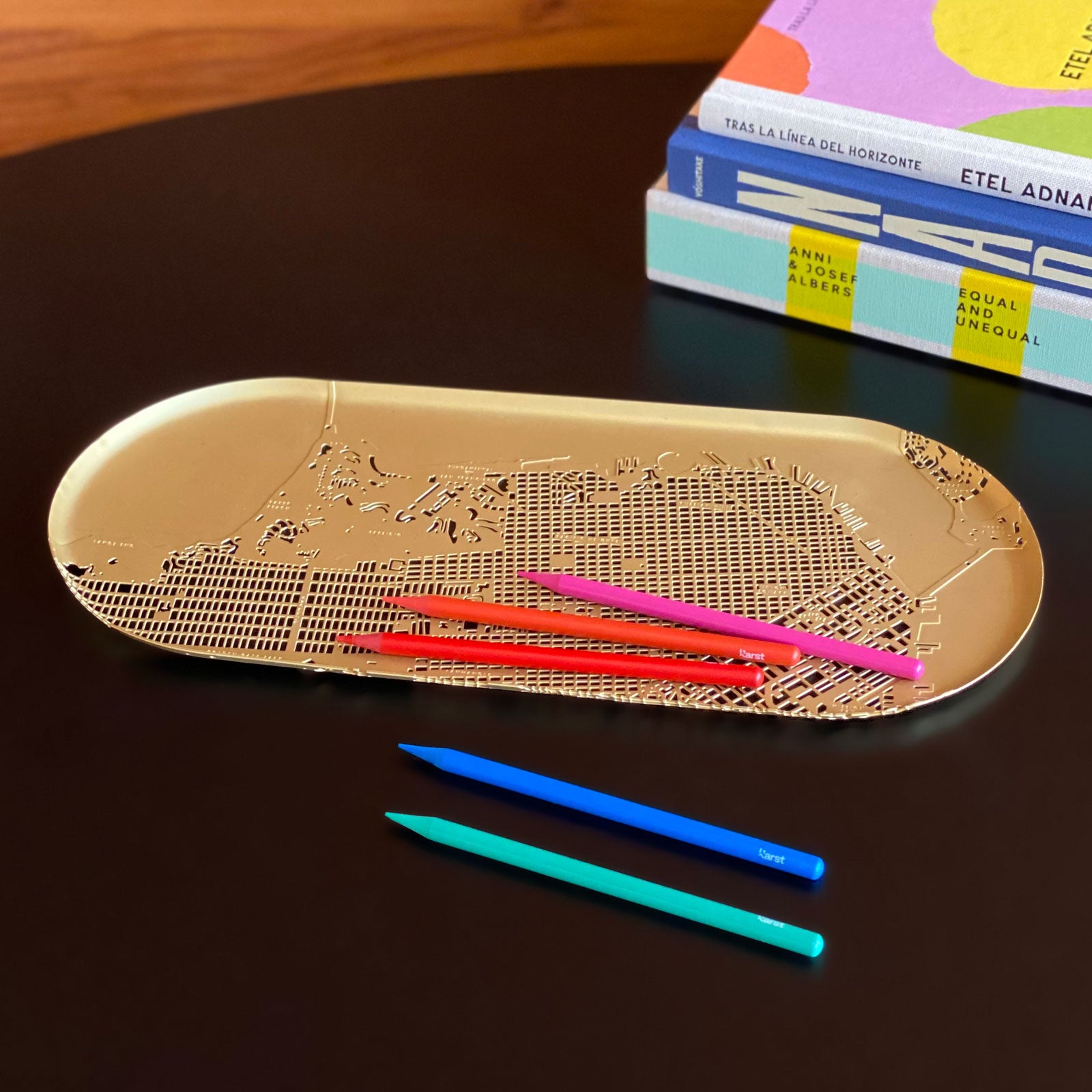 Top view of large tray on display.