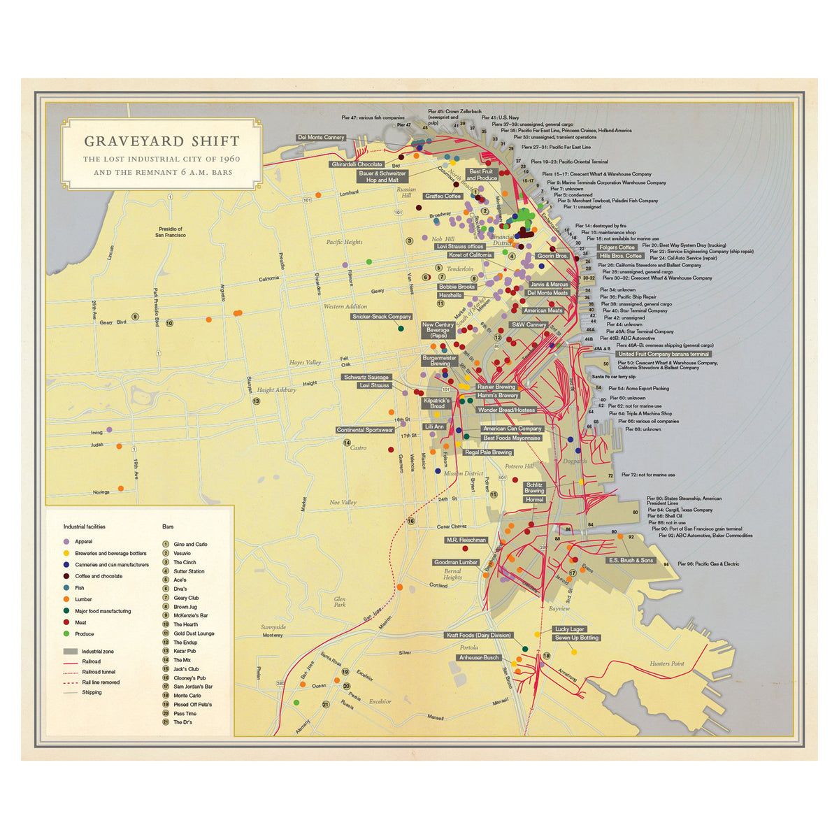 Infinite City: A San Francisco Atlas&#39; &quot;Graveyard Shift&quot;  map page.