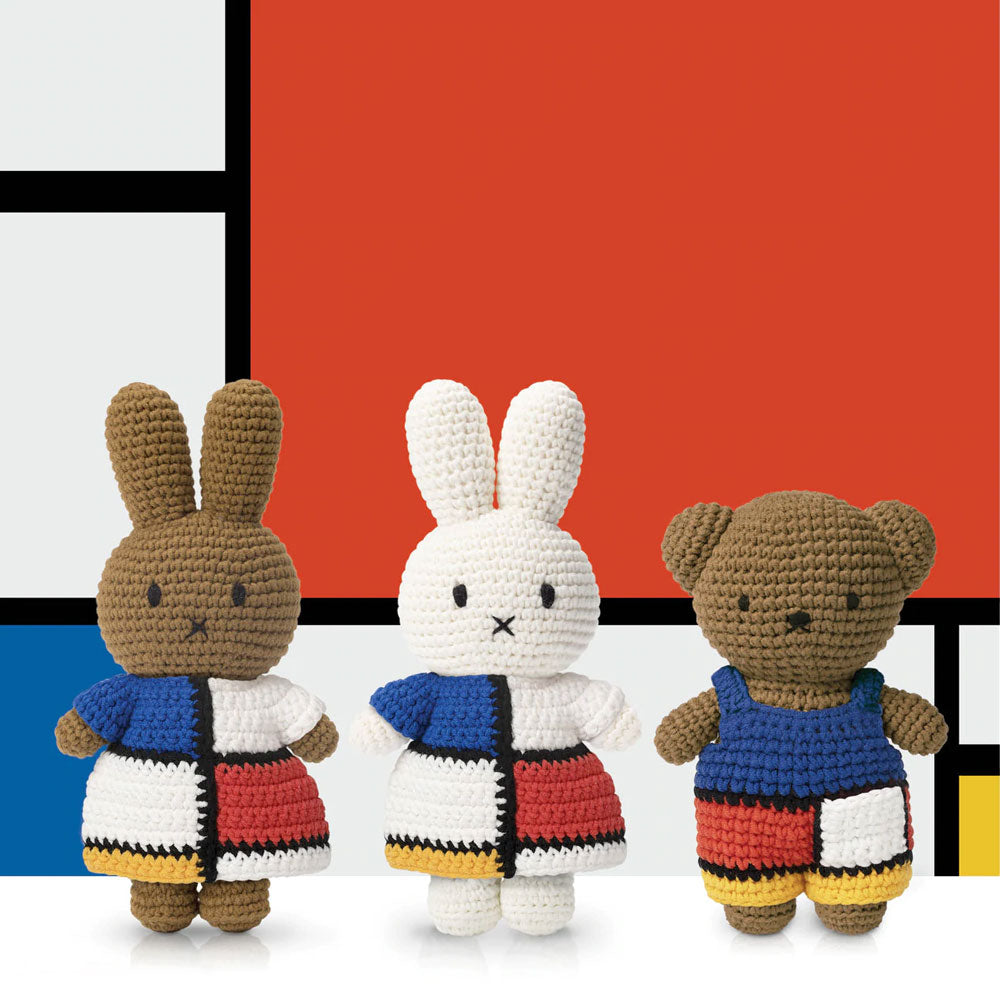 Melanie, Miffy and Boris in Mondrian inspired outfits.