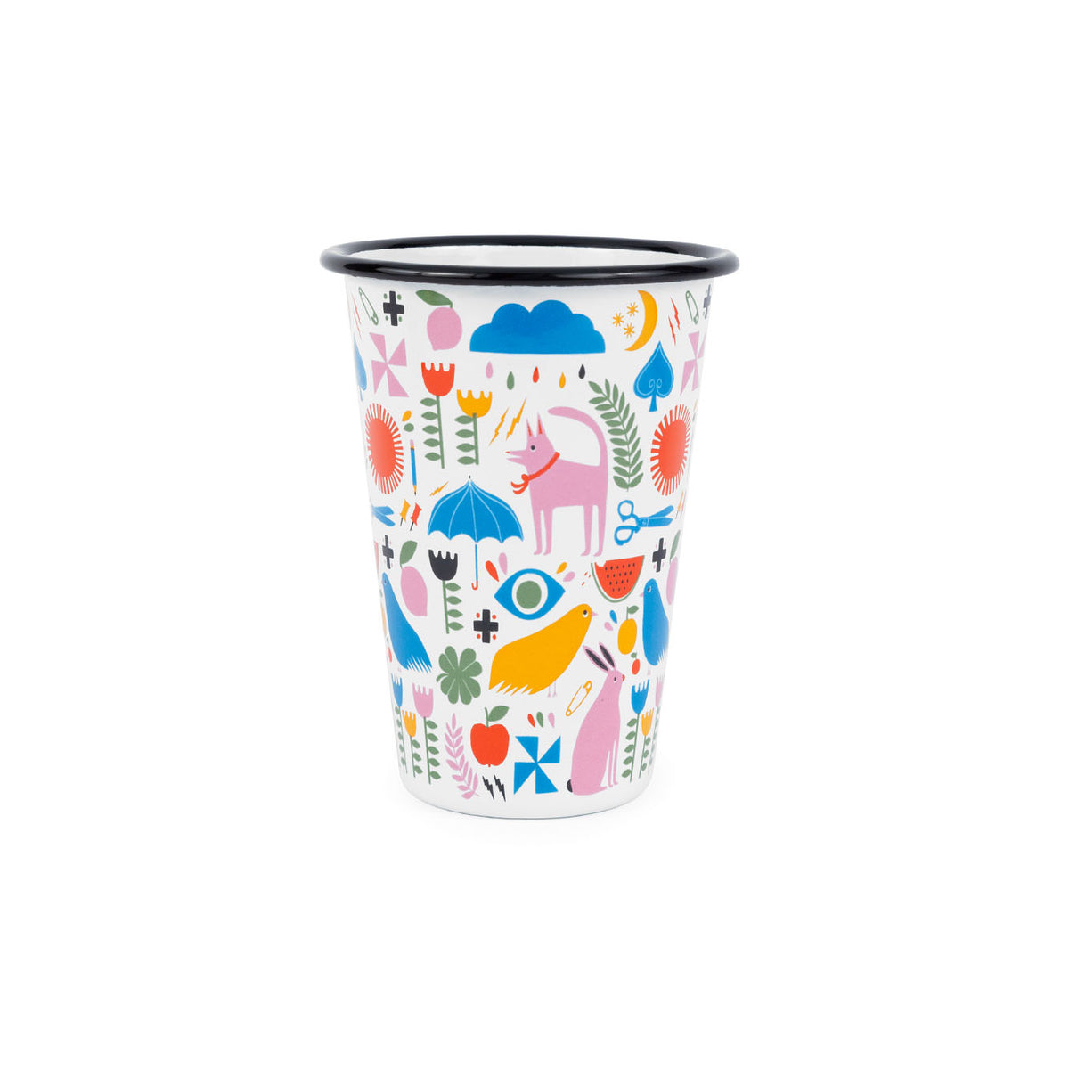Pink Dog Tumbler by Lisa Congdon. Illustration of pink dog with other animals, weather, plants, etc...