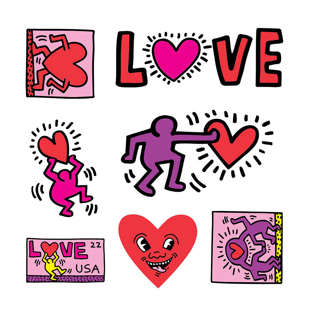 Keith Haring &#39;Love&#39; sticker set by Apply, full color screenprint on premium vinyl.