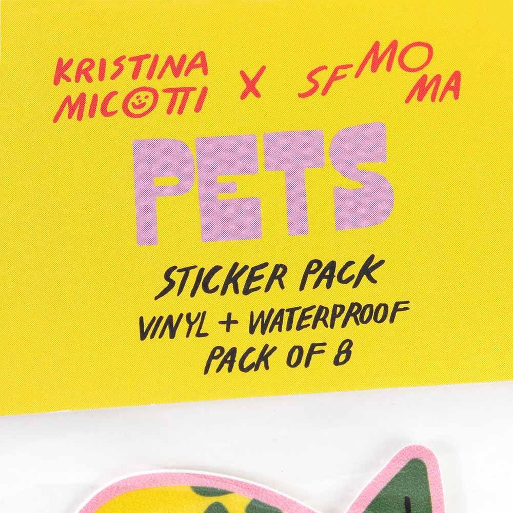 Closeup of &#39;Pets&#39; sticker pack title and collaboration logo.