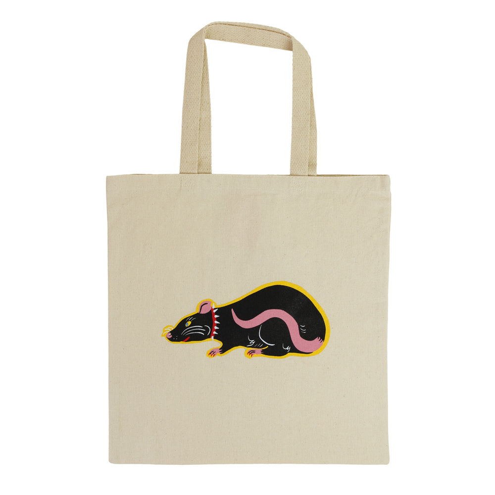 Front view rat tote with rat graphic.
