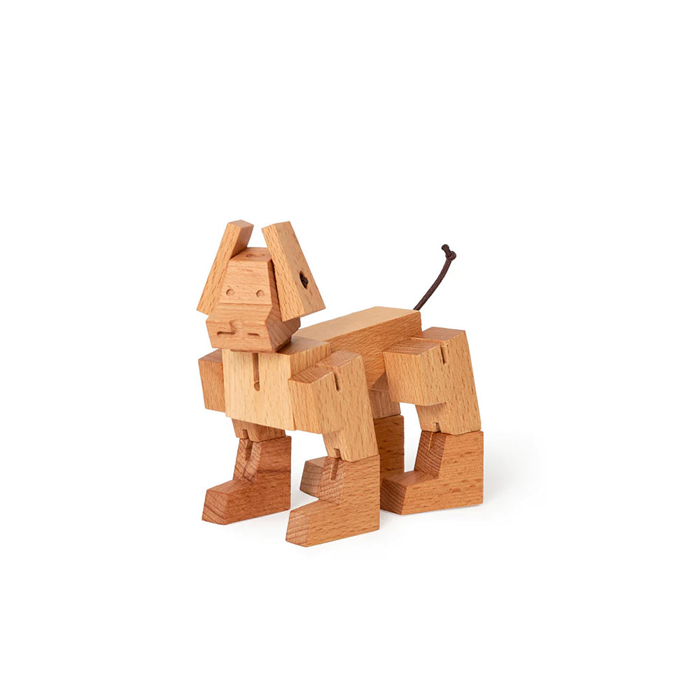 Milo The Dog Cubebot by Areaware, in natural wood color on white background.