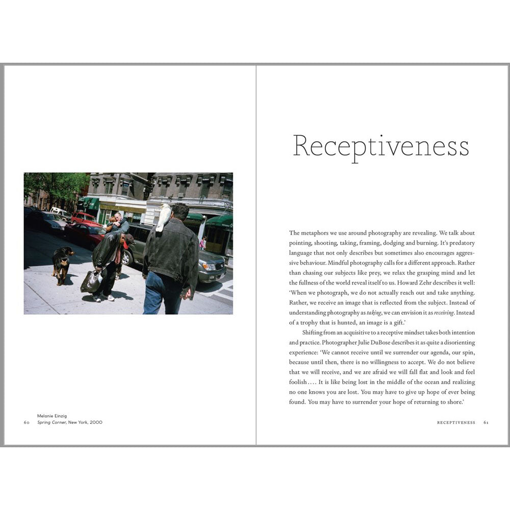 Cover of 'The Mindful Photographer', blue cover with photograph of windy grass field.