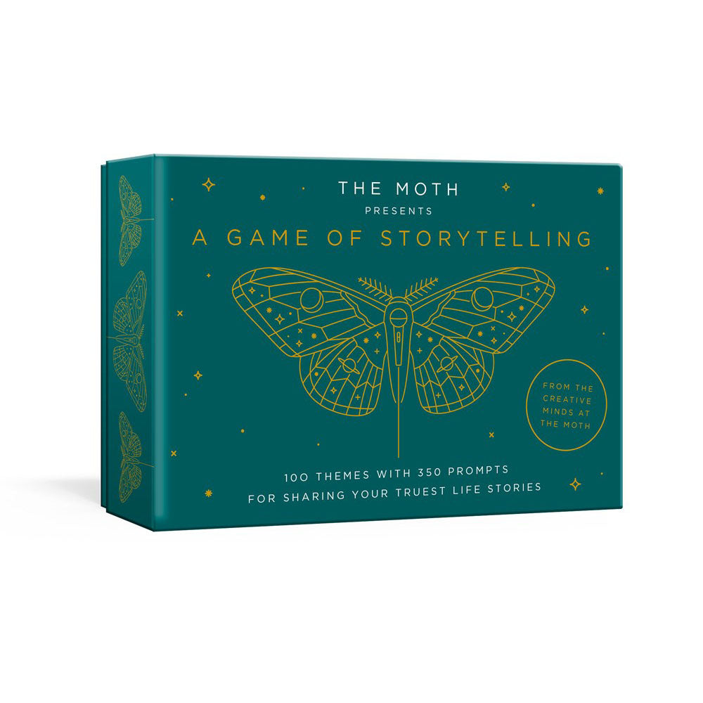 Photo of The Moth 'A Game of Storytelling' box on white background.