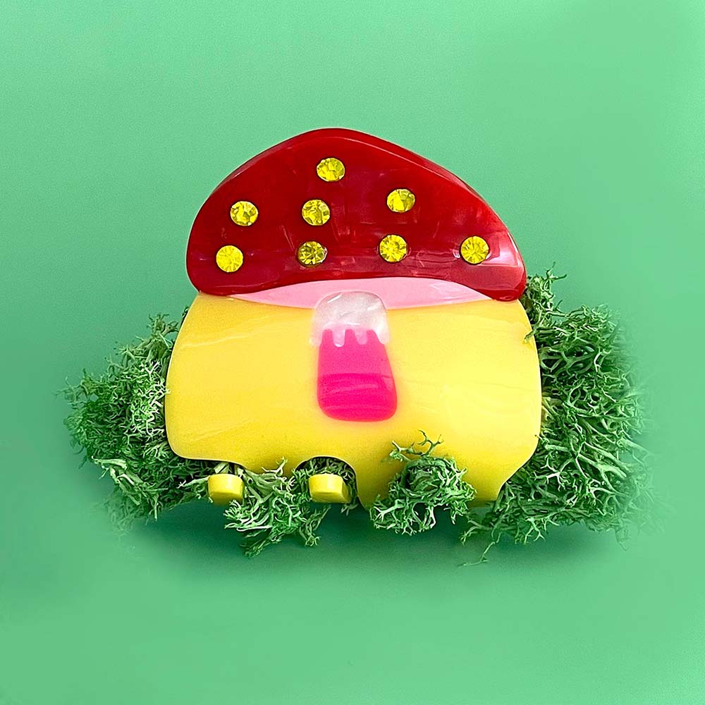 Magic Forest Mushroom Hair Claw by Centinelle on white background.