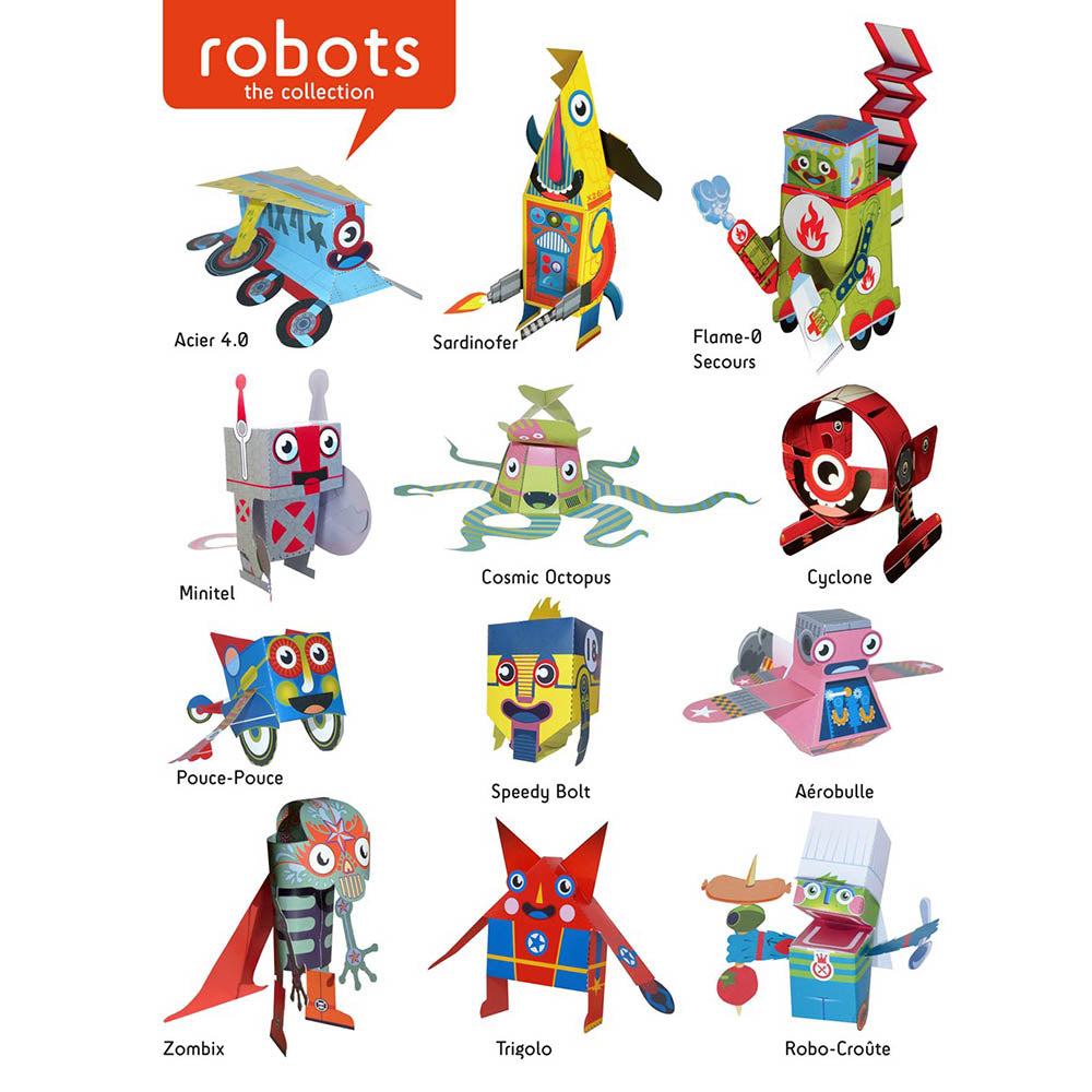 Cover of &#39;Paper Toys: Robots&#39; by Arnaud Roi. Full color text and illustrations.