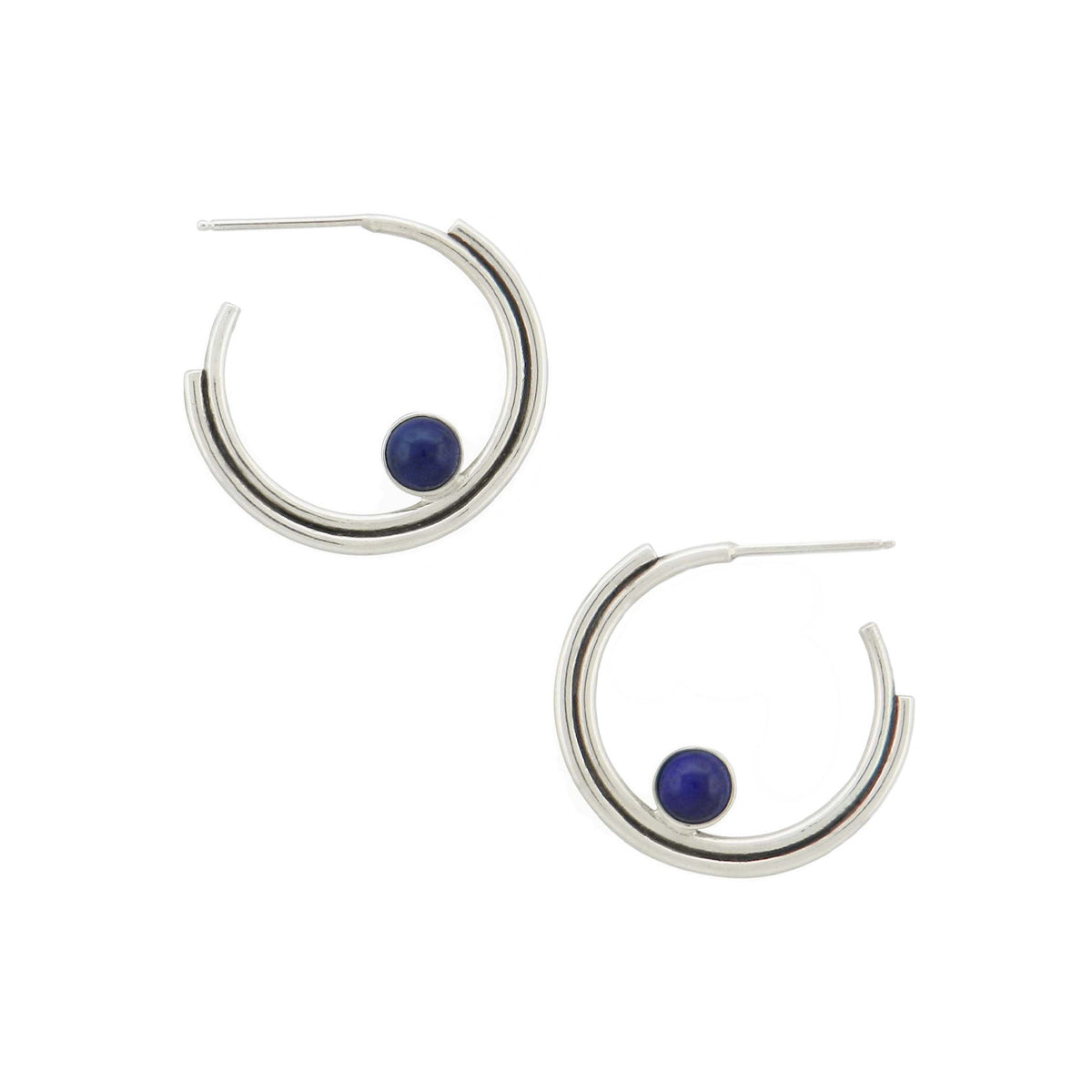 Side view of the Silver Arc Hoops with Stone.