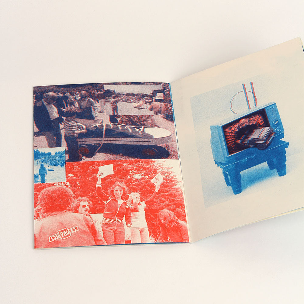 Soapbox Derby archive photos, red and blue lithograph by Tiny Splendor Press.