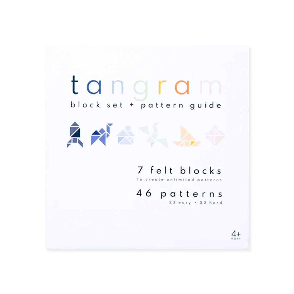 Box of 'tangram block set + pattern guide' by lowercase toys.