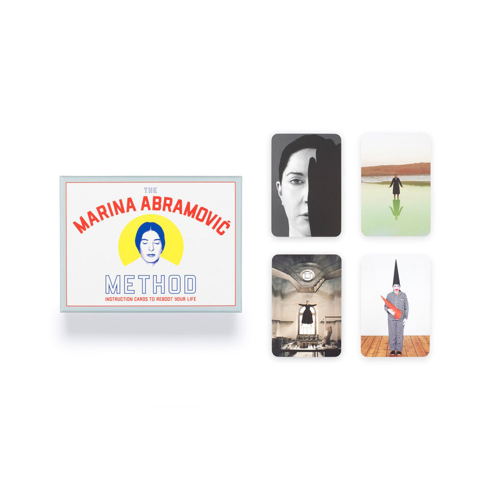 The Abramovic Method: Instruction Cards To Reboot Your Life&#39;s package displayed with four photo cards.