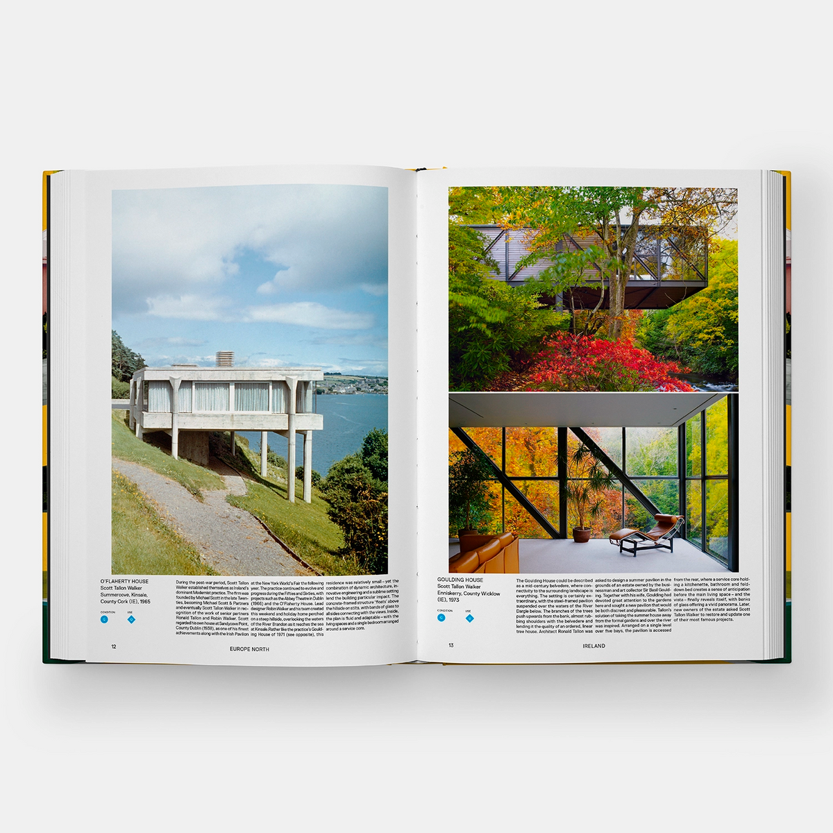 The exterior and interiors of elevated homes on hills in Atlas of Mid-Century Modern Houses.