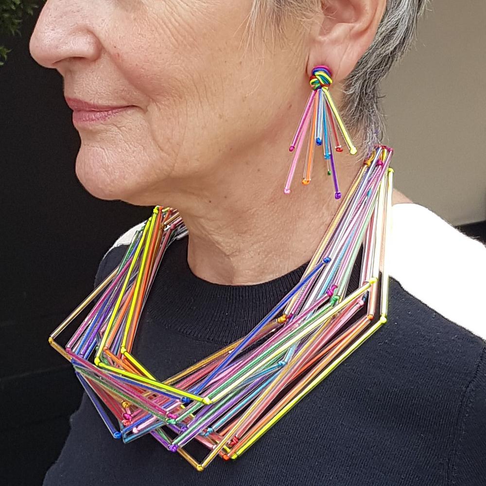 Ann Cox: Rainbow Glass Earrings on display.