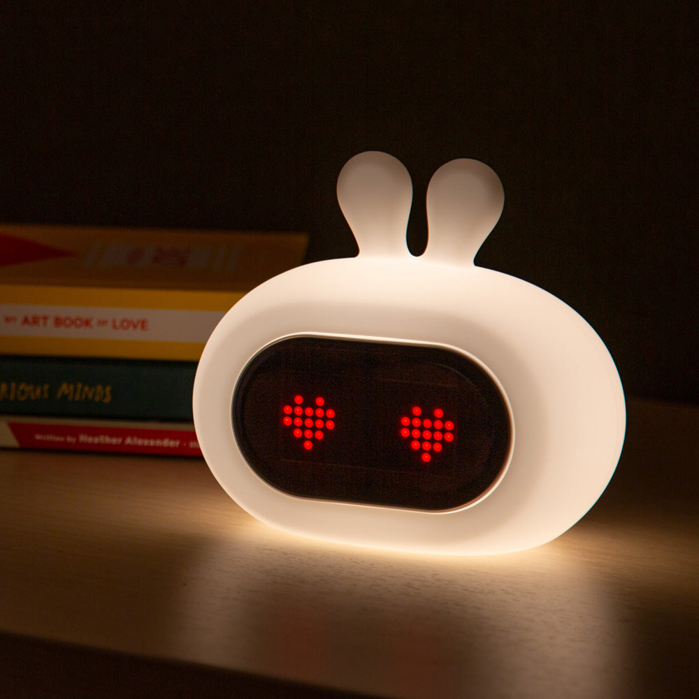 Bunny alarm lighted up with hearts.