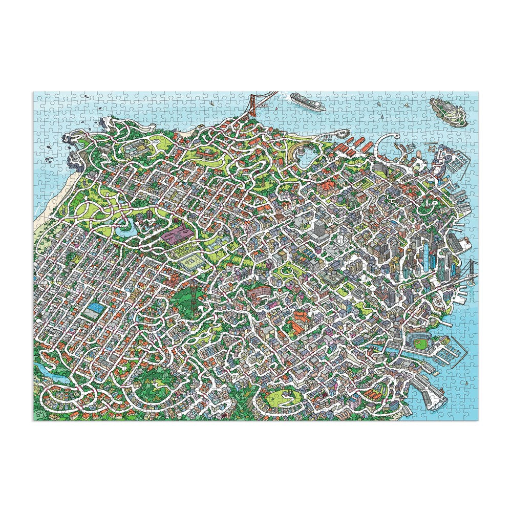 The fully assembled City By The Bay 1000-Piece Maze Puzzle.