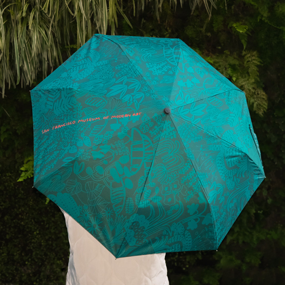 SFMOMA's Living Wall Green Umbrella, designed by Carissa Potter, on white background.