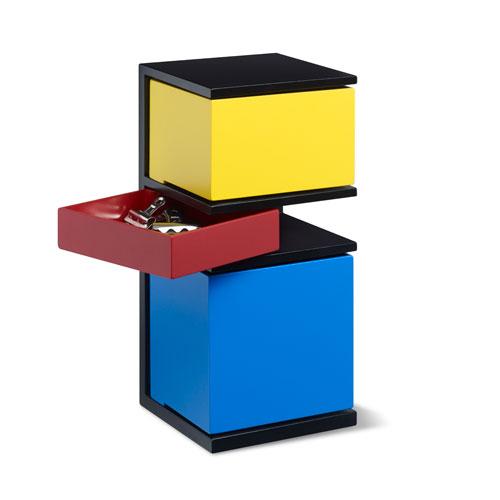 De Stijl Storage Tower with an opened drawer.