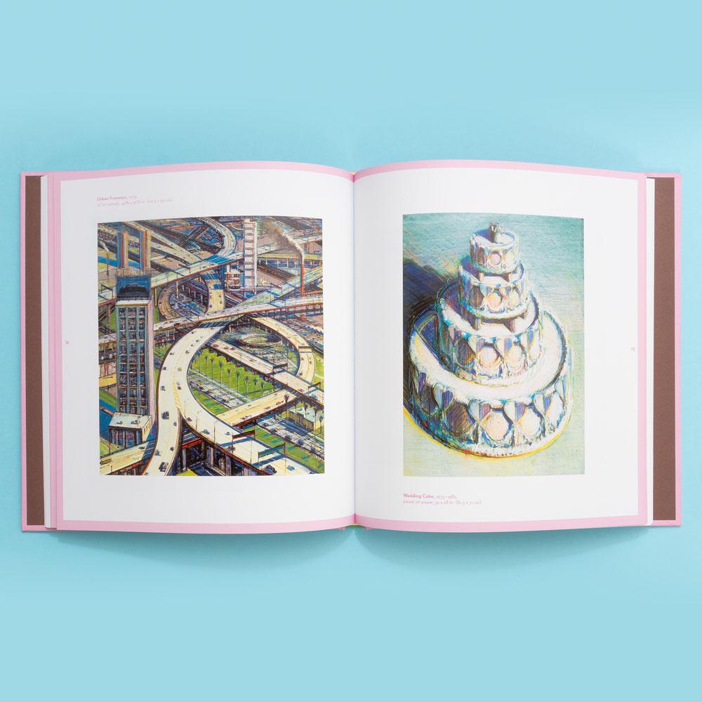 Paintings of multiple freeways and a wedding cake featured in Wayne Thiebaud: Delicious Metropolis.