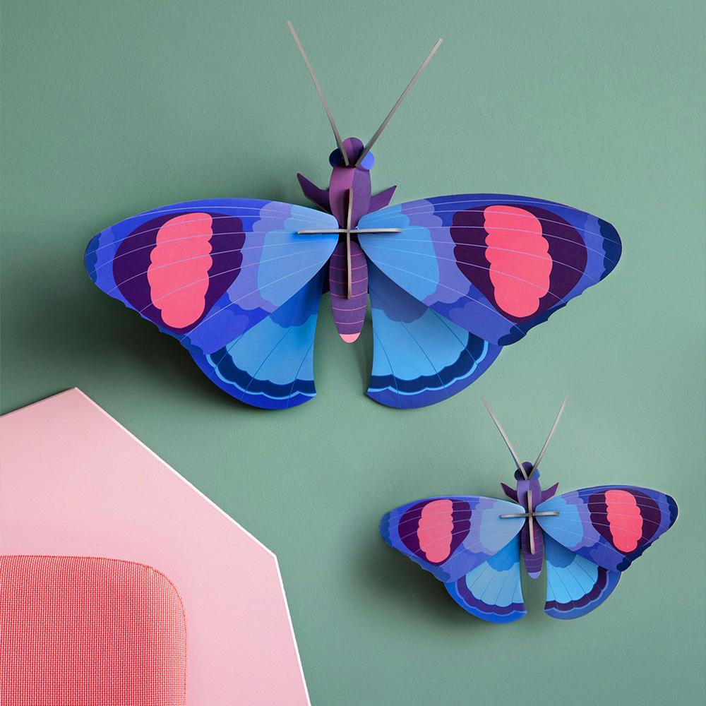 Two Deluxe XL Peacock Butterflies displayed on a wall.
