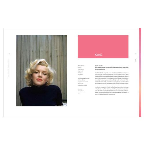 The &quot;Coral&quot; color section in The Designer&#39;s Dictionary of Color featuring a photo of Marilyn Monroe.