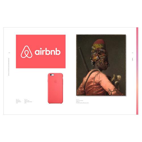 The &quot;Coral&quot; color section continued in The Designer&#39;s Dictionary of Color featuring a portrait, the airbnb logo, and a phone cover.