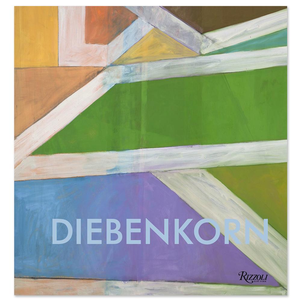 Cover of Diebenkorn: A Retrospective, with rainbow geometric pattern.