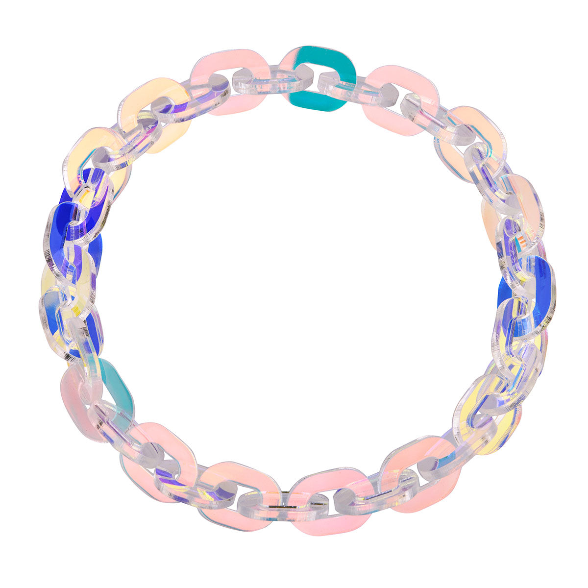 The Iridescent Chain Necklace laid out on display.