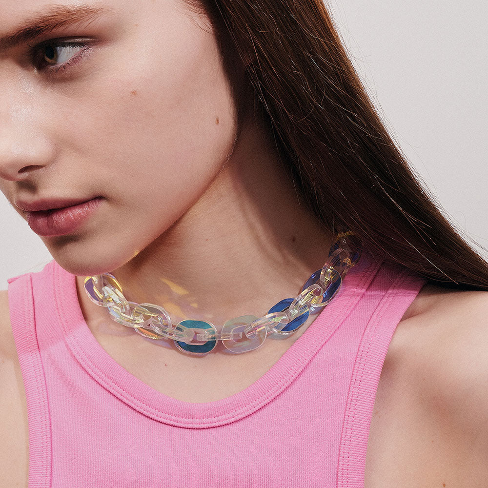 A model wears the Iridescent Chain Necklace.